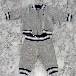 Janie & Jack Gray Baby Tracksuit with Navy Trim 0/3M